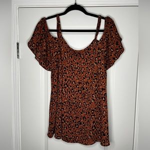 Torrid Cold Shoulder Blouse, 1X, Leopard Floral